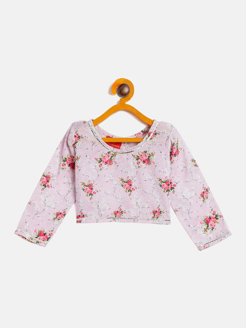 Vastramay SISHU Girl's Printed Linen Crop Top And Ruffle Skirt Set